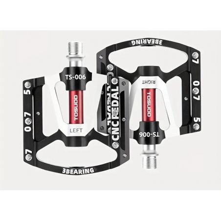 Pédales Vélo Alu CNC / Corps Carbone / 3 Roulements / Noir 9/16