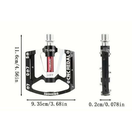 Pédales Vélo Alu CNC / Corps Carbone / 3 Roulements / Noir 9/16