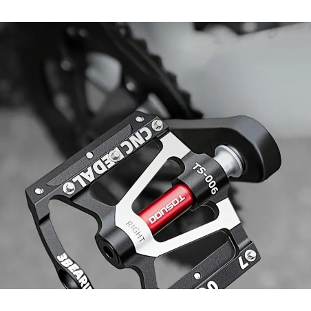 Pédales Vélo Alu CNC / Corps Carbone / 3 Roulements / Noir 9/16