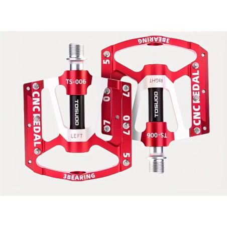Pédales Vélo Alu CNC / Corps Carbone / 3 Roulements / Rouge 9/16