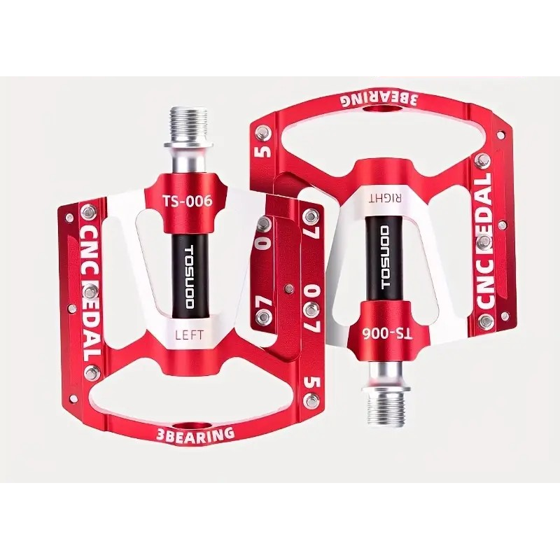 Pédales Vélo Alu CNC / Corps Carbone / 3 Roulements / Rouge 9/16