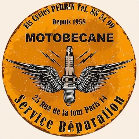 Plaque Murale Métal Ronde "MOTOBECANE Service Réparation" Art Déco Vintage
