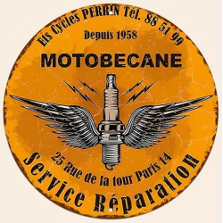 Plaque Murale Métal Ronde "MOTOBECANE Service Réparation" Art Déco Vintage