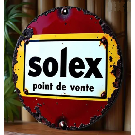 Plaque Murale Métal Ronde "SOLEX" Art Déco Vintage