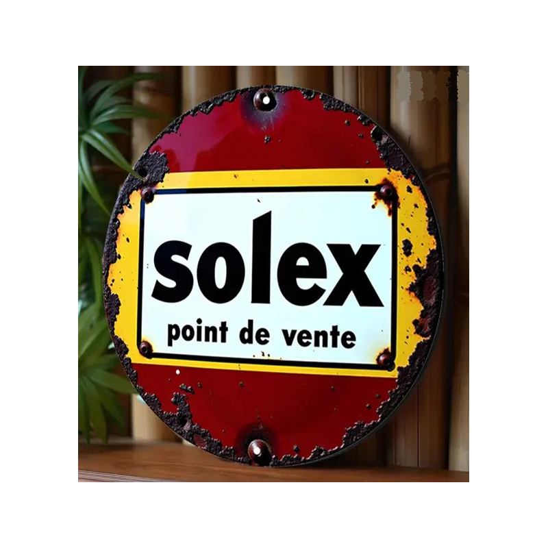 Plaque Murale Métal Ronde "SOLEX" Art Déco Vintage