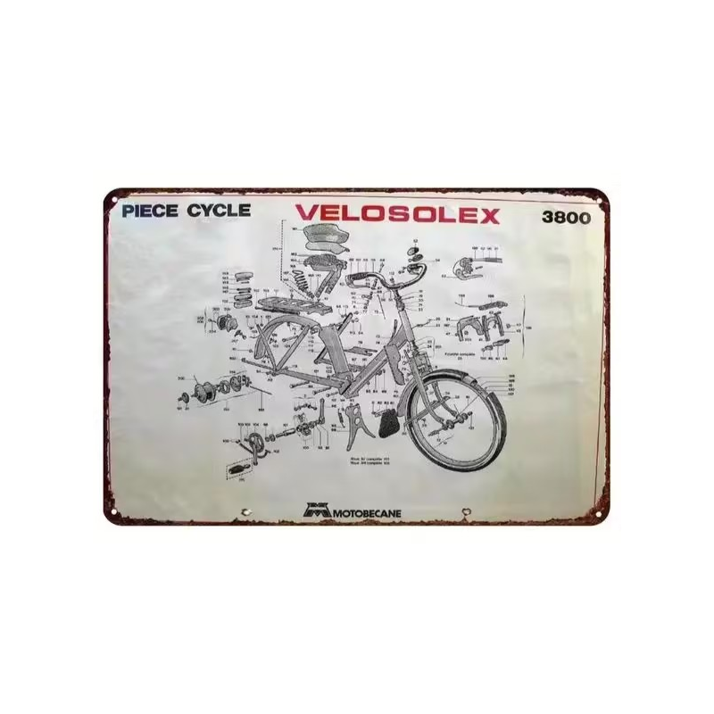 Plaque Murale Métal "Velo Solex Piece Cycle" Art Déco Vintage
