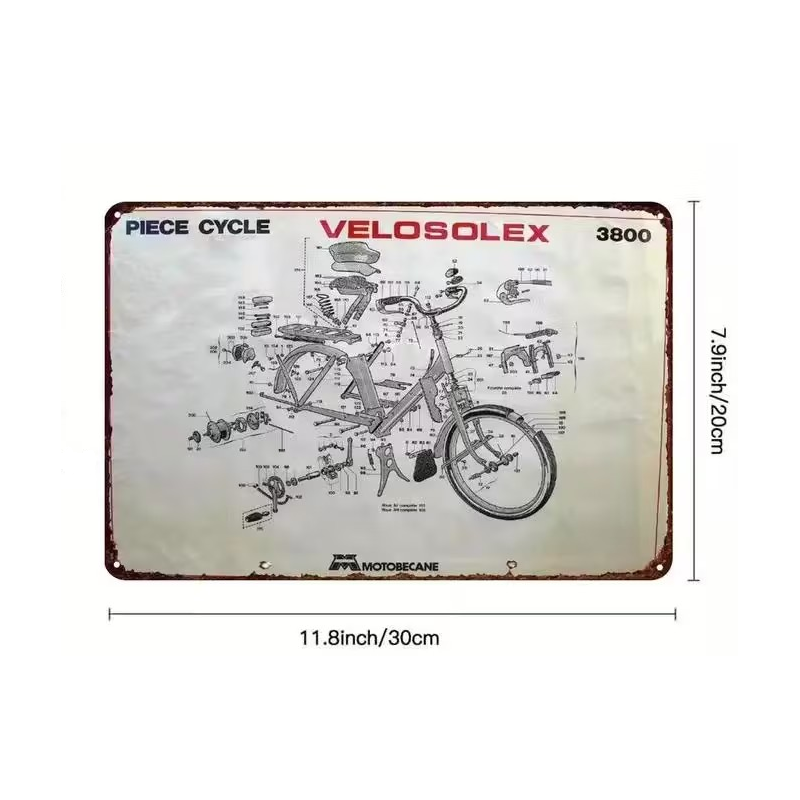 Plaque Murale Métal Ronde – Motobecane – Style Art Déco Vintage – Neuf