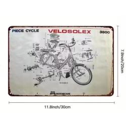 Plaque Murale Métal "Velo Solex Piece Cycle" Art Déco Vintage