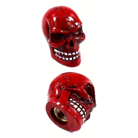 Bouchon de valve Custom Vélo Crâne Rouge (La paire - lot de 2)