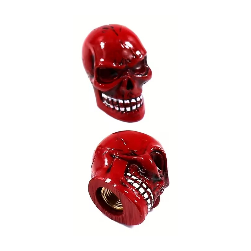 Bouchon de valve Custom Vélo Crâne Rouge (La paire - lot de 2)