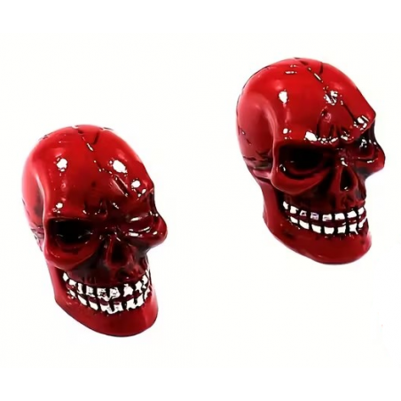 Bouchon de valve Custom Vélo Crâne Rouge (La paire - lot de 2)