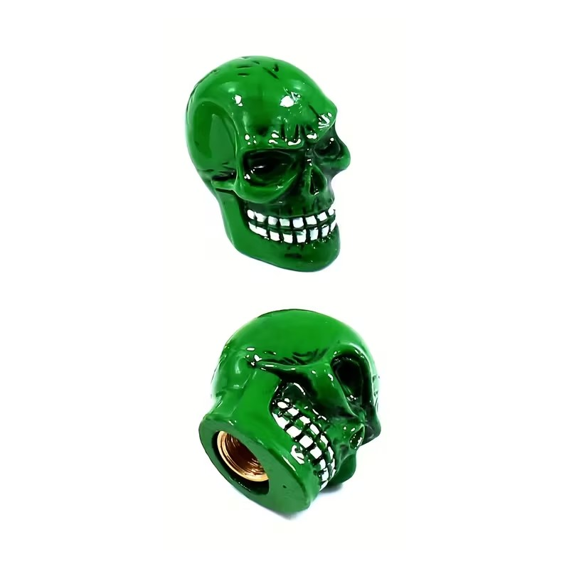 Bouchon de valve Custom Vélo Crâne Vert (La paire - lot de 2)