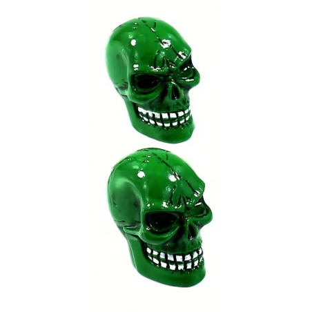 Bouchon de valve Custom Vélo Crâne Vert (La paire - lot de 2)