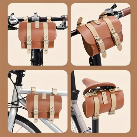 Sacoche de cadre ou selle ou guidon vélo marron crème