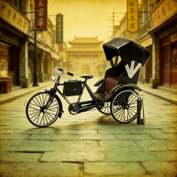 Maquette Vélo Rickshaw Vintage de bureau à monter soi-même. Modèle Noir