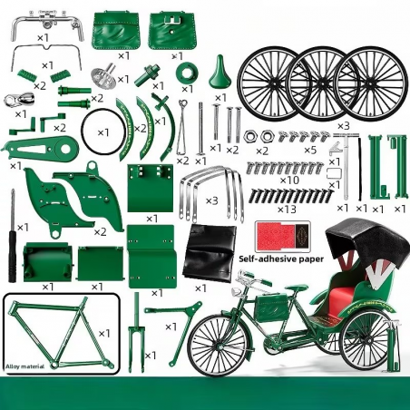 Maquette Vélo Rickshaw Vintage de bureau à monter soi-même. Modèle Vert