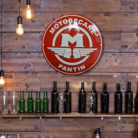 Plaque Murale Métal Ronde "MOTOBECANE PANTIN" Art Déco Vintage