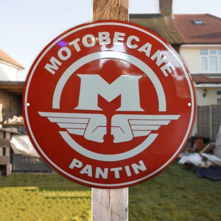 Plaque Murale Métal Ronde "MOTOBECANE PANTIN" Art Déco Vintage