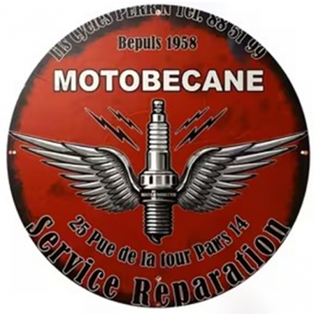 Plaque Murale Métal Ronde "MOTOBECANE Service Réparation" Art Déco Vintage
