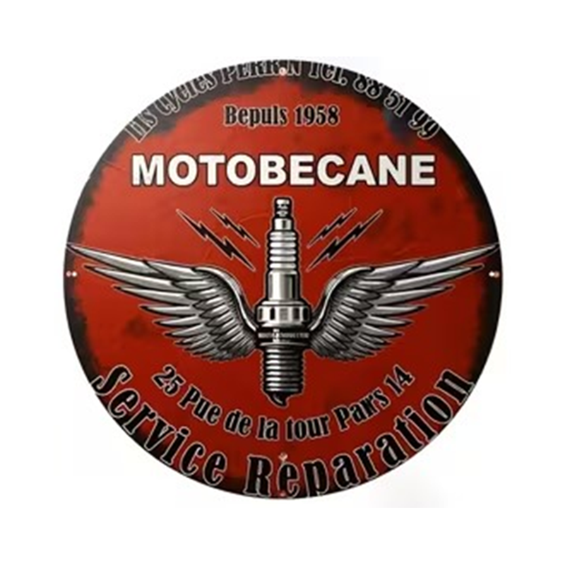 Plaque Murale Métal Ronde "MOTOBECANE Service Réparation" Art Déco Vintage