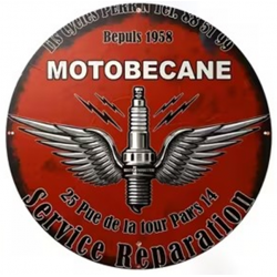 Plaque Murale Métal Ronde "MOTOBECANE Service Réparation" Art Déco Vintage