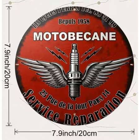 Plaque Murale Métal Ronde "MOTOBECANE Service Réparation" Art Déco Vintage