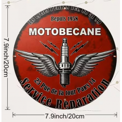 Plaque Murale Métal Ronde "MOTOBECANE Service Réparation" Art Déco Vintage