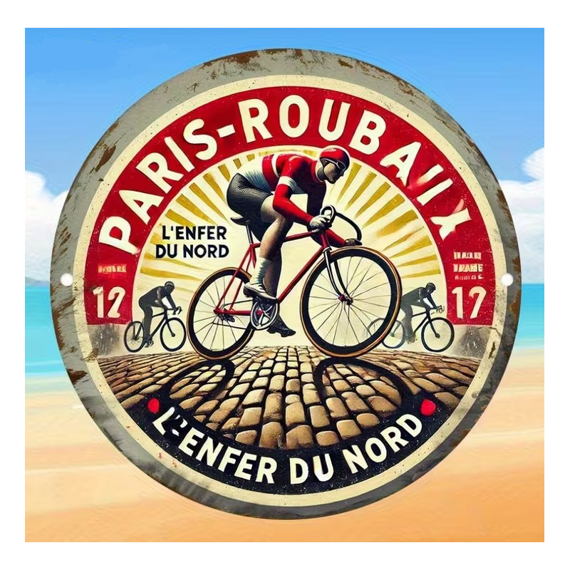 Plaque Murale Métal Ronde "PARIS - ROUBAIX" Art Déco Vintage