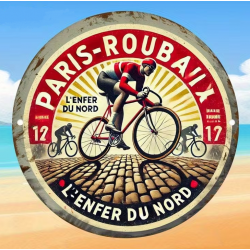 Plaque Murale Métal Ronde "PARIS - ROUBAIX" Art Déco Vintage