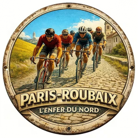 Plaque Murale Métal Ronde "PARIS - ROUBAIX" Art Déco Vintage