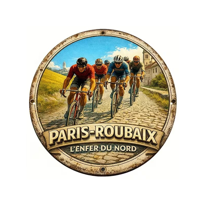 Plaque Murale Métal Ronde "PARIS - ROUBAIX" Art Déco Vintage