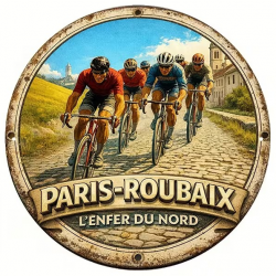 Plaque Murale Métal Ronde "PARIS - ROUBAIX" Art Déco Vintage