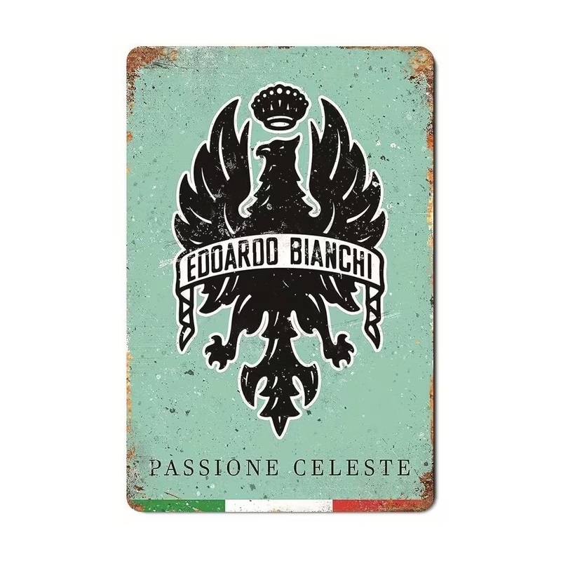 Plaque Murale Métal "BIANCHI CELESTE" Art Déco Vintage