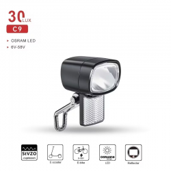 Phare Avant LED 30 Lux Vélo Electrique avec fixation + réflecteur