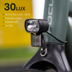 Phare Avant LED 30 Lux Vélo Electrique avec fixation + réflecteur