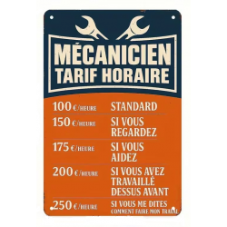 Plaque Murale Métal "TARIF MECANICIEN" Art Déco Vintage