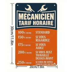 Plaque Murale Métal "TARIF MECANICIEN" Art Déco Vintage