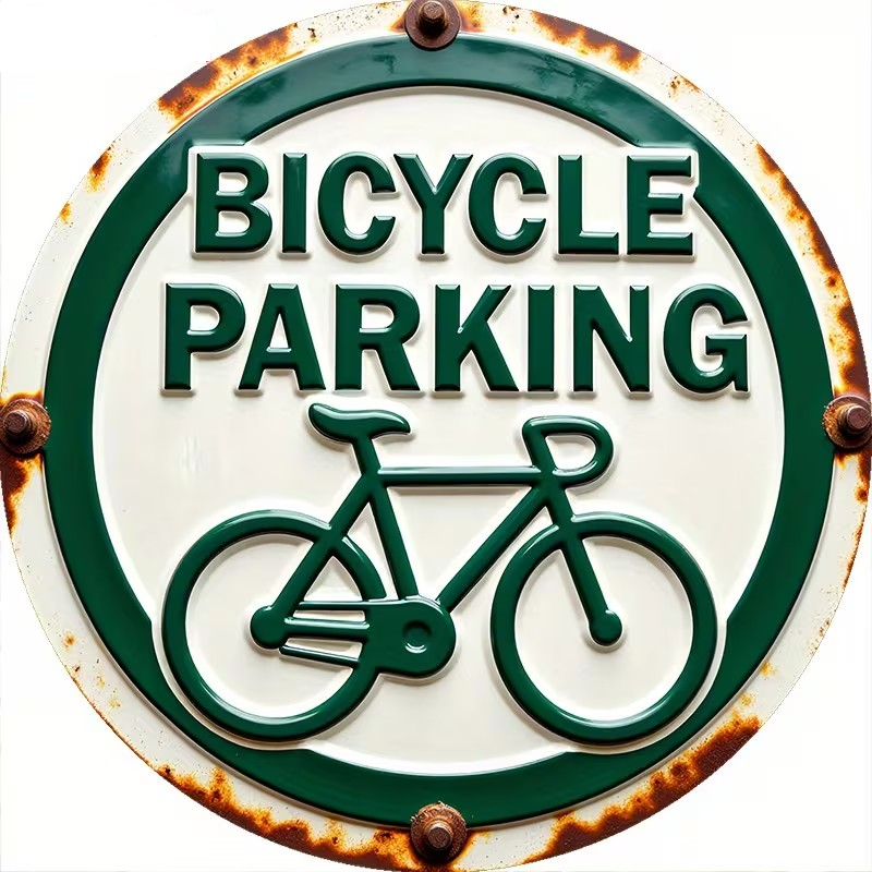 Plaque Murale Métal Ronde "BICYCLE PARKING" Art Déco Vintage