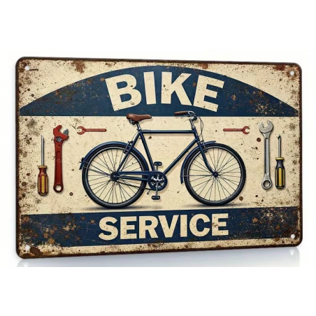 Plaque Murale Métal "BIKE SERVICE" Art Déco Vintage