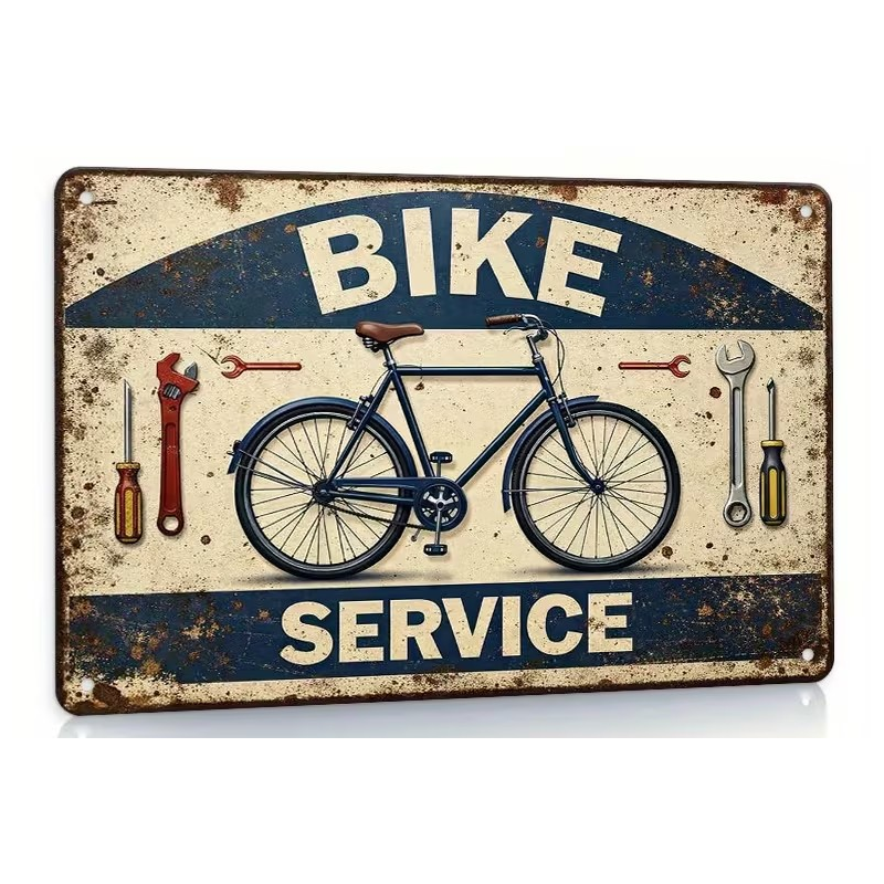 Plaque Murale Métal "BIKE SERVICE" Art Déco Vintage