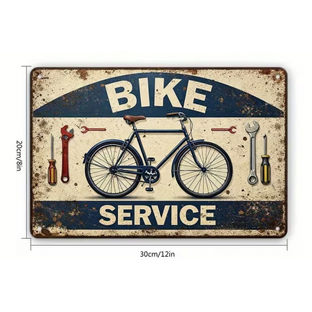 Plaque Murale Métal "BIKE SERVICE" Art Déco Vintage
