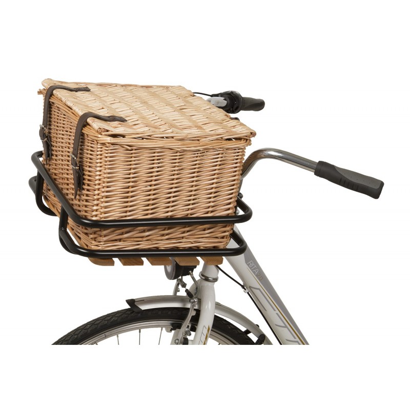 Panier Vélo En Osier Taille Moyenne - Saule Cuit à La Vapeur, Fait Main, Fixations Simili Cuir, Dimensions 35x30x25cm - Classique Et Vintage