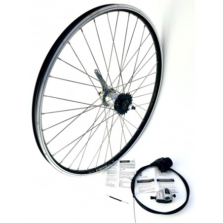 Roue Arrière Vélo Aluminium 26" Double Paroi 3 Vitesses Noir Mat Rétropédalage Cruiser Chopper