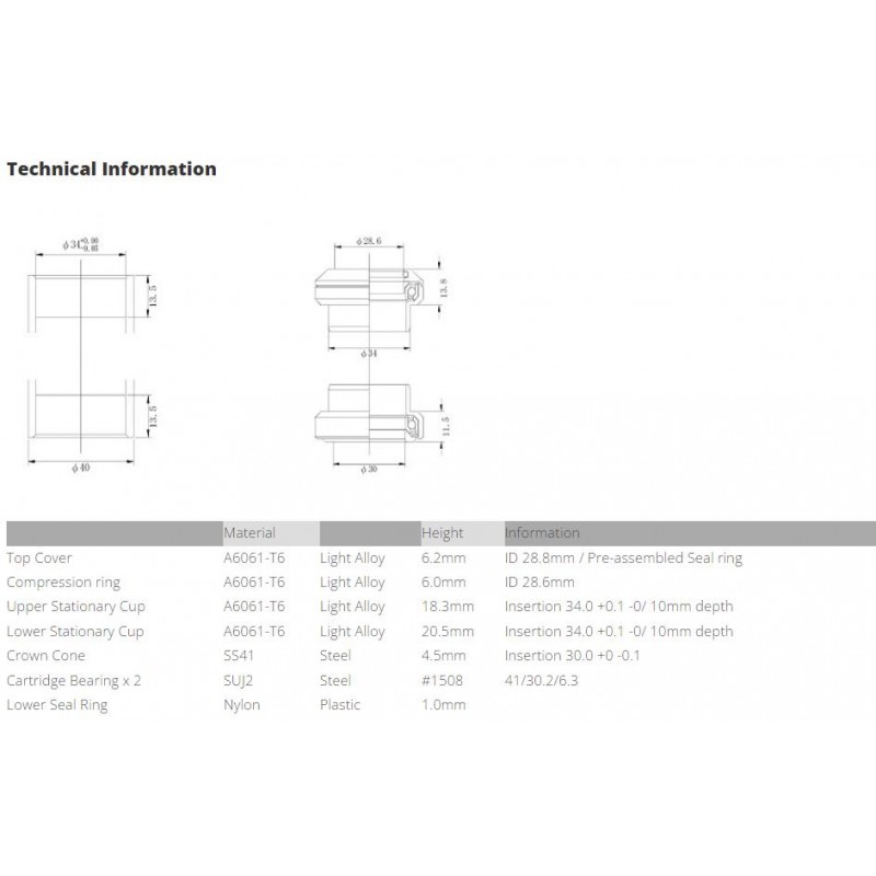 Jeu De Direction Vélo Tange Seiki Technoglide TG36 Fileté - 1-1/8", Argent, Cartouche Sans Fil
