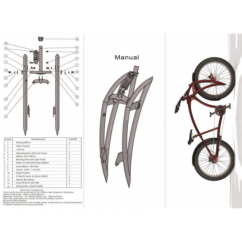 Fourche Avant BMX/MX 20" En Acier Filetée NOIR Pour Vélo Cruiser, Vintage, Lowrider