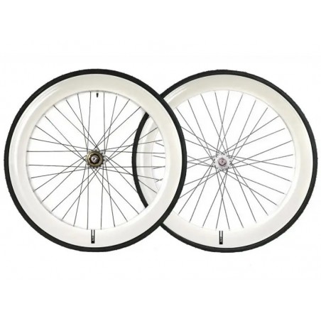 Paire de roue Blanche 60mm Vélo Fixie Pignon Fixe Singlespeed + Pneus