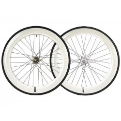 Paire de roue Blanche 60mm Vélo Fixie Pignon Fixe Singlespeed + Pneus