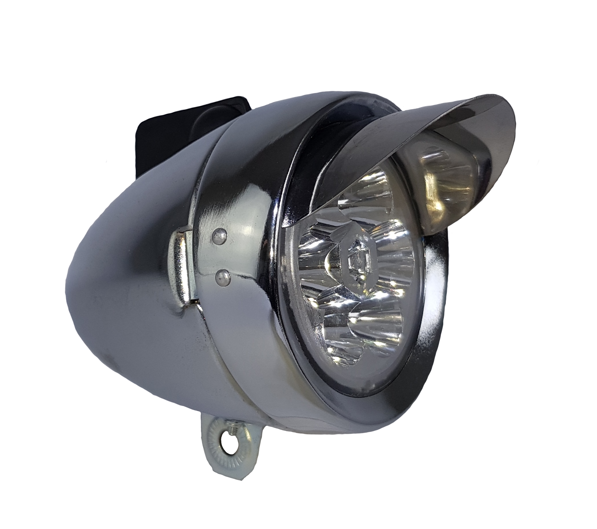 Phare Avant Vélo 6 LED Métal Chrome Avec Visière